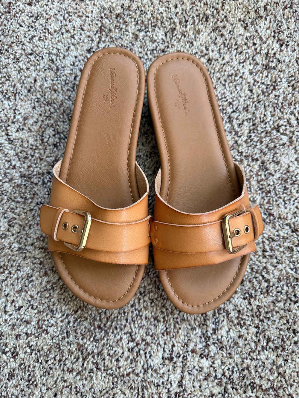 Tan Buckle Slide Sandals